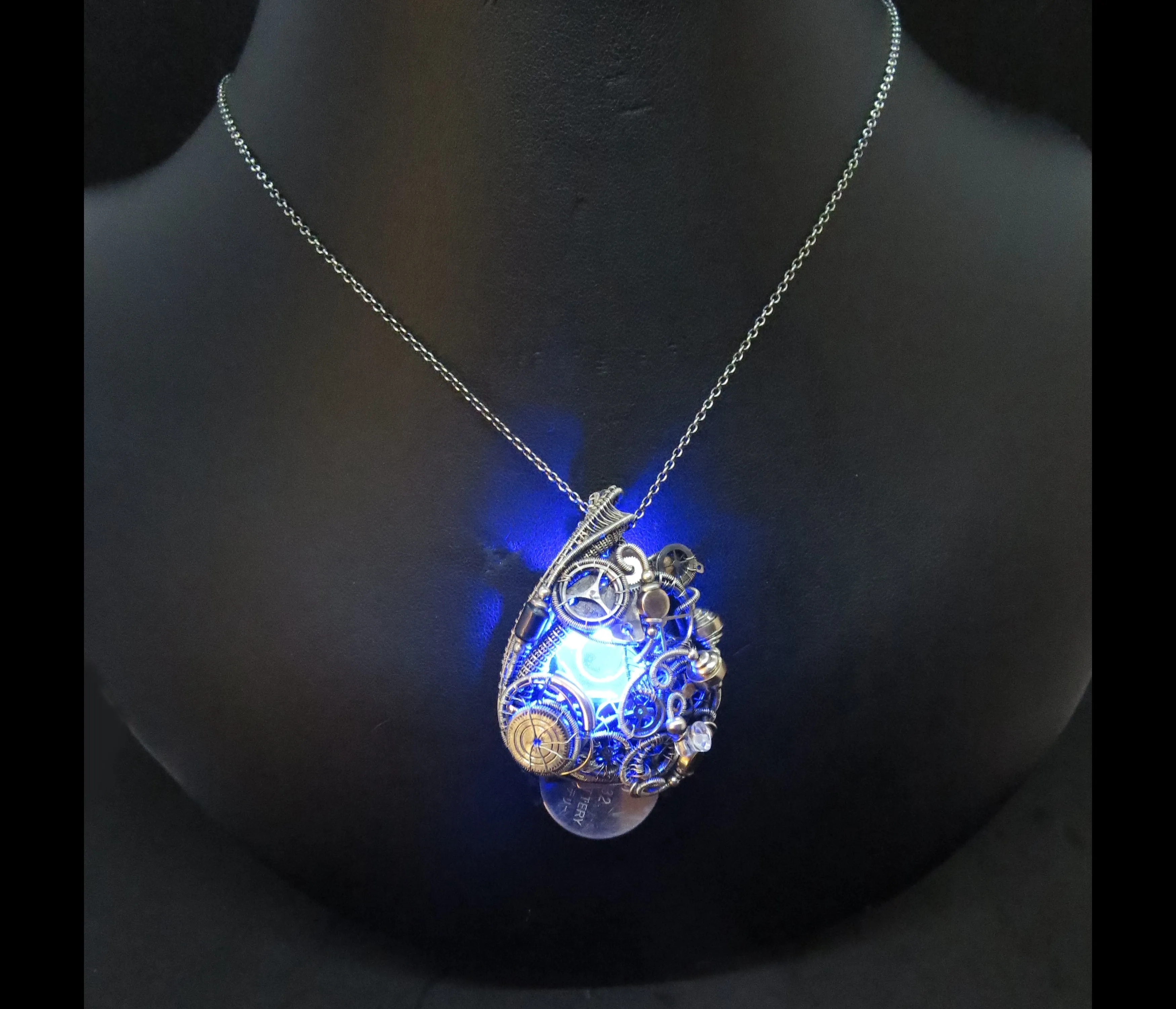 Blue Hex Nut LED Steampunk/Cyberpunk Fusion Pendant