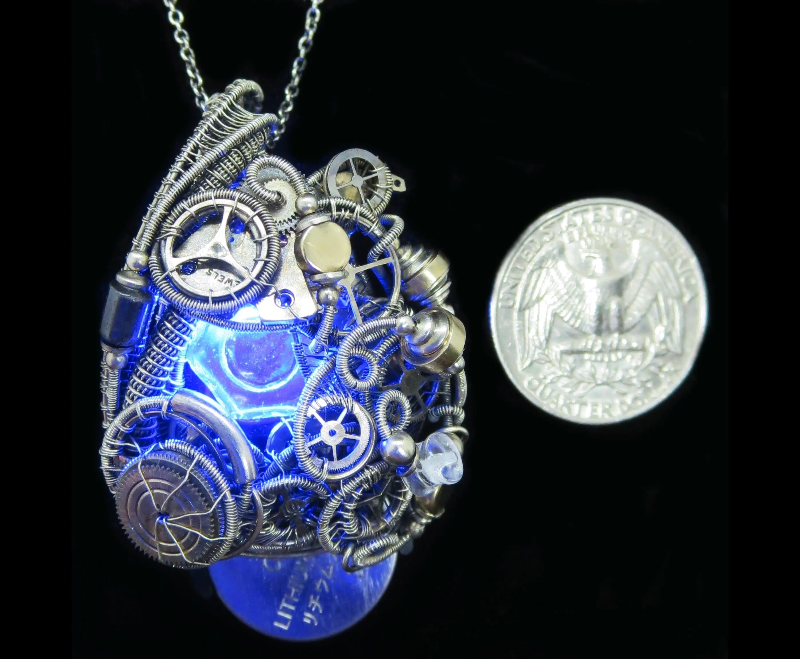 Blue Hex Nut LED Steampunk/Cyberpunk Fusion Pendant