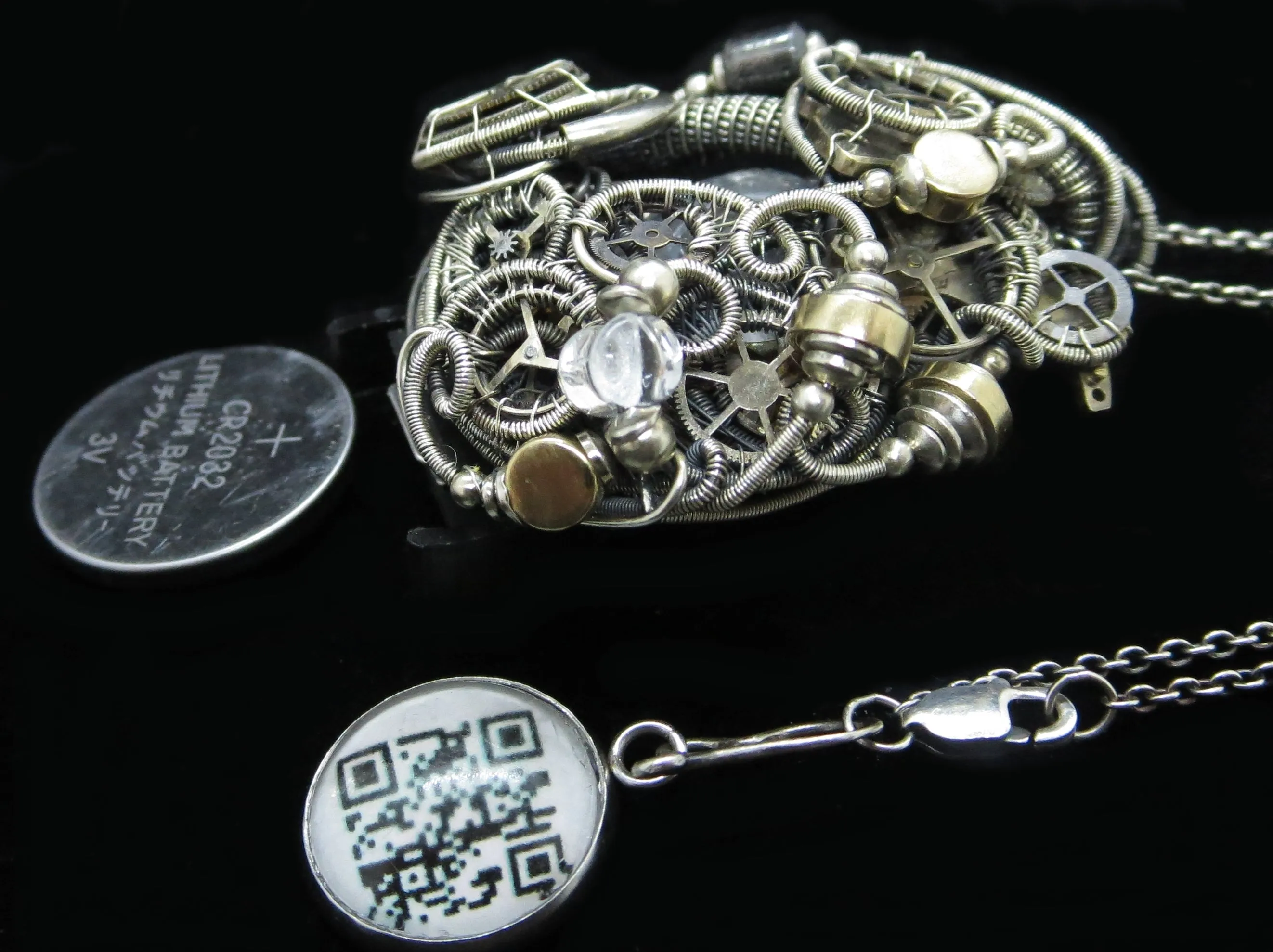 Blue Hex Nut LED Steampunk/Cyberpunk Fusion Pendant