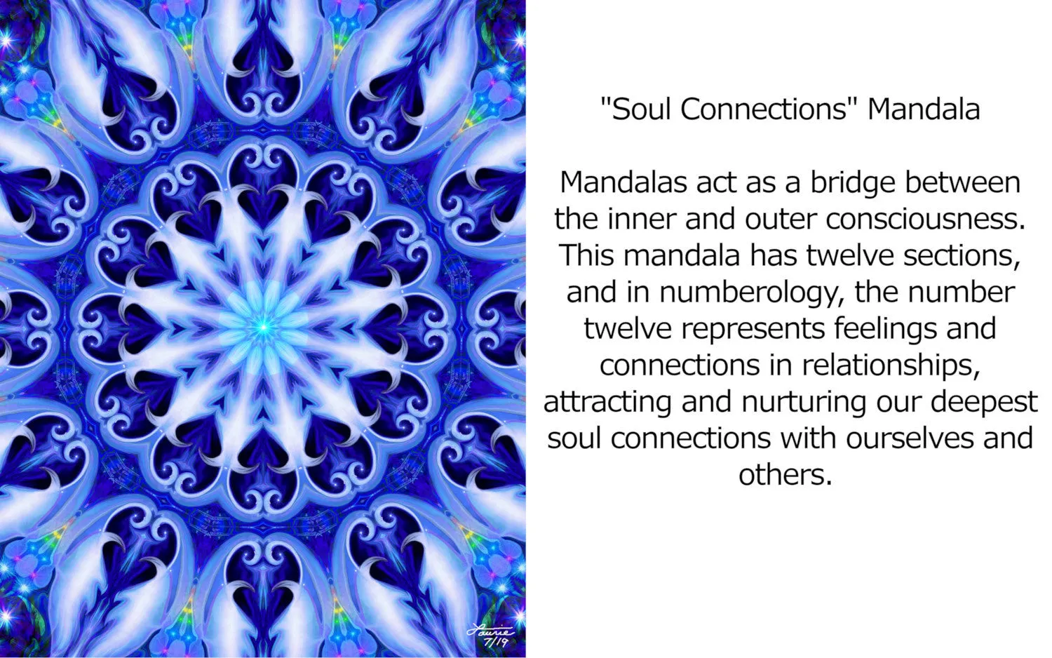 Blue Mandala Art Print, Reiki-Infused Visionary Artwork by Primal Painter -" Soul Connection"