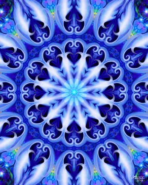 Blue Mandala Art Print, Reiki-Infused Visionary Artwork by Primal Painter -" Soul Connection"