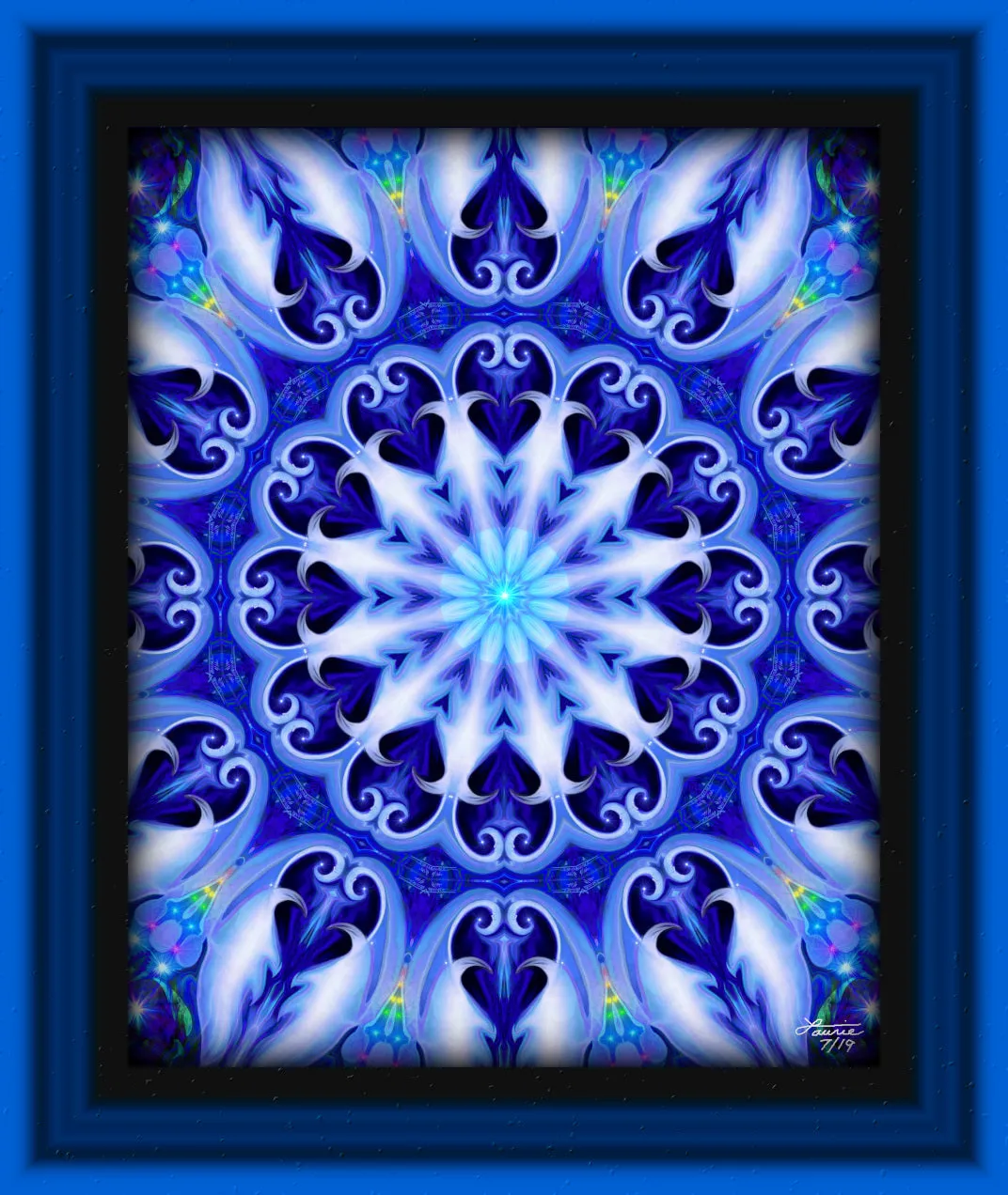 Blue Mandala Art Print, Reiki-Infused Visionary Artwork by Primal Painter -" Soul Connection"