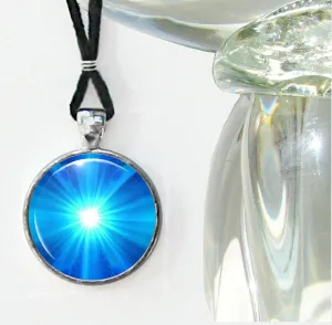 Blue Throat Chakra Necklace, Vivid Blue Starburst Artwork, Energy Jewelry