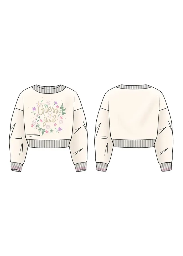 Bluza Sport Crem cu Broderie Flori K4BQ08 KAX74 G012 Guess