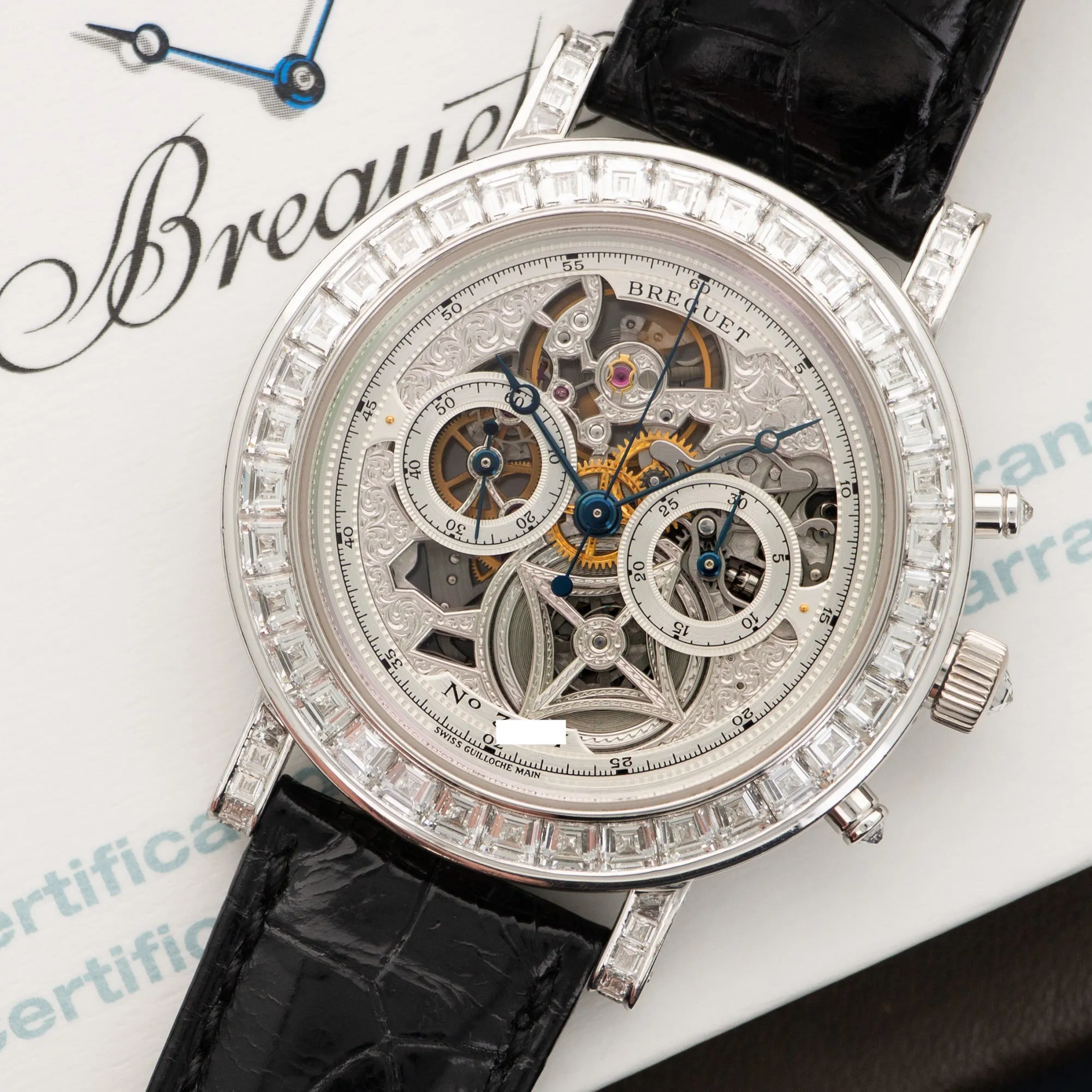 Breguet White Gold Chronograph Skeleton Baguette Diamond Watch