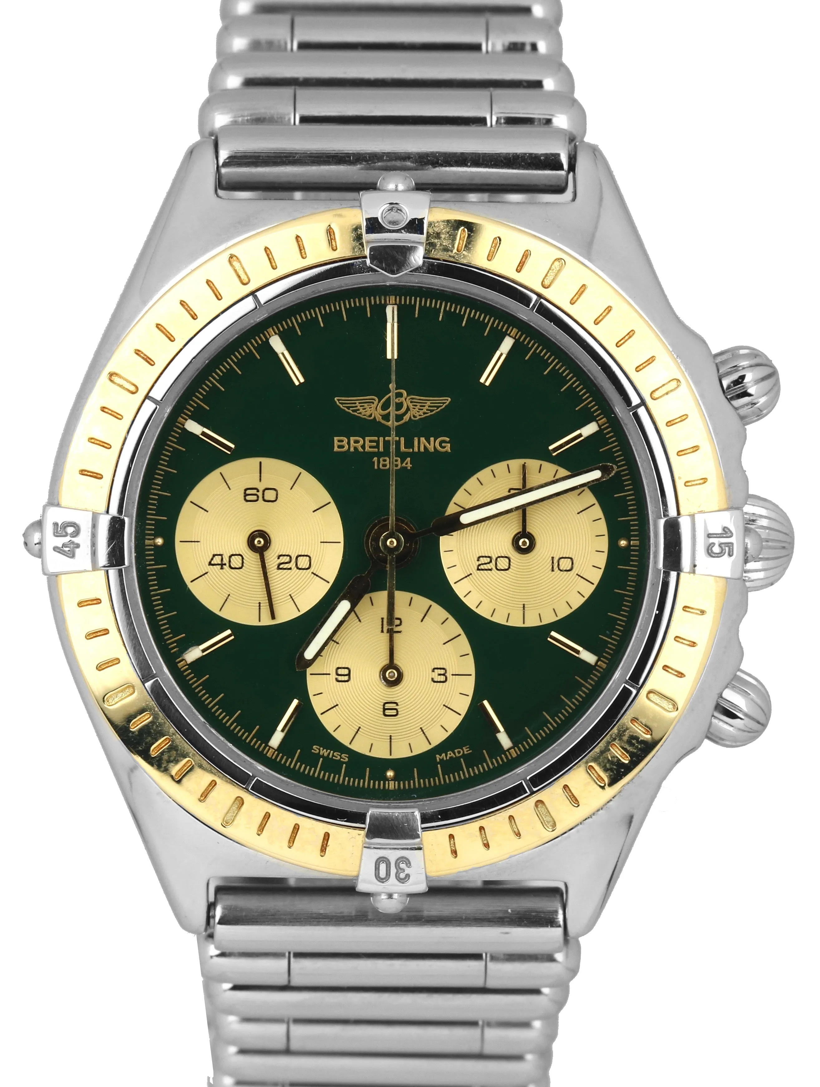 Breitling Callistino 36mm Hand Wind 18K Gold Stainless Bullet Green D11047 Watch