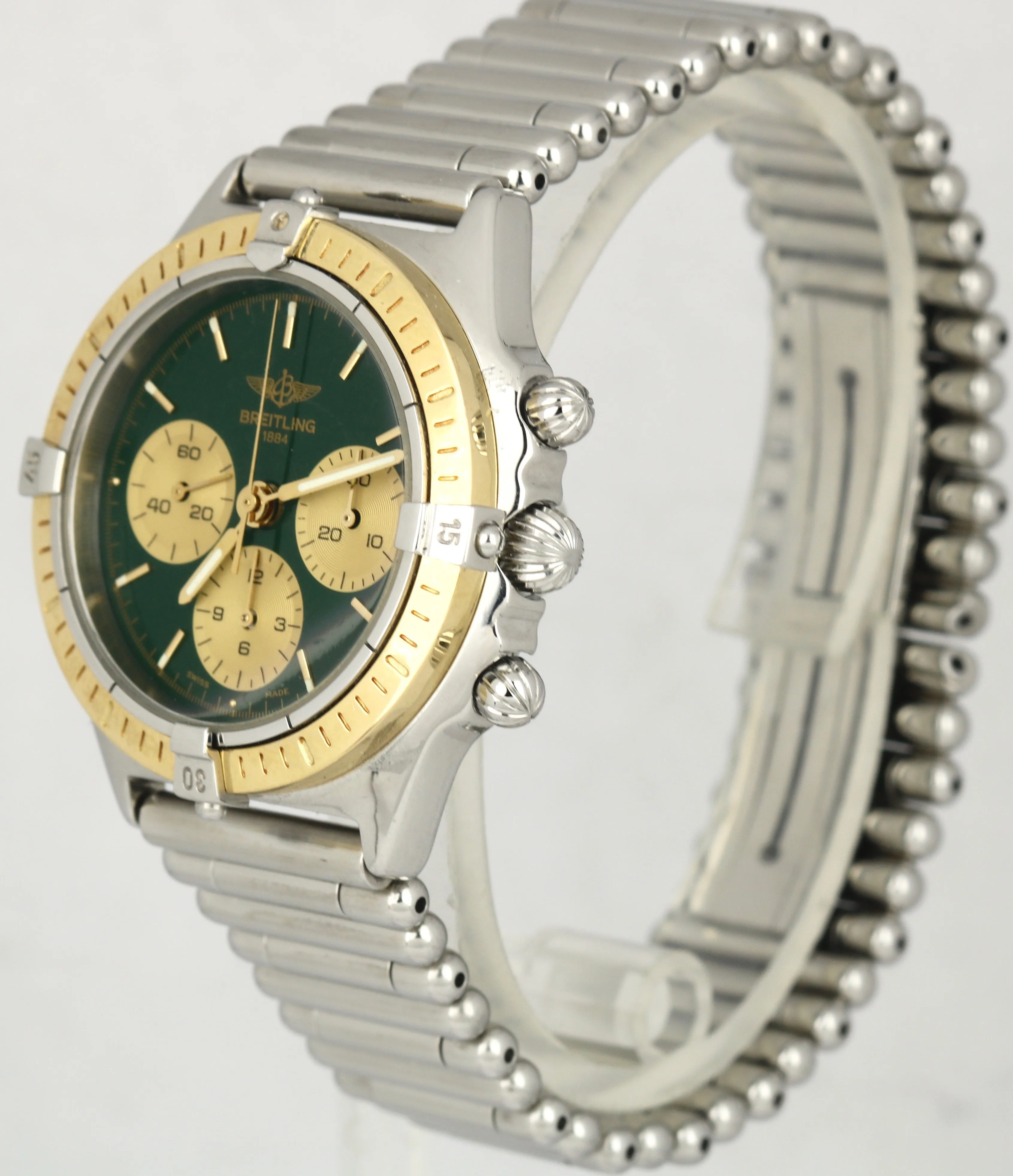 Breitling Callistino 36mm Hand Wind 18K Gold Stainless Bullet Green D11047 Watch