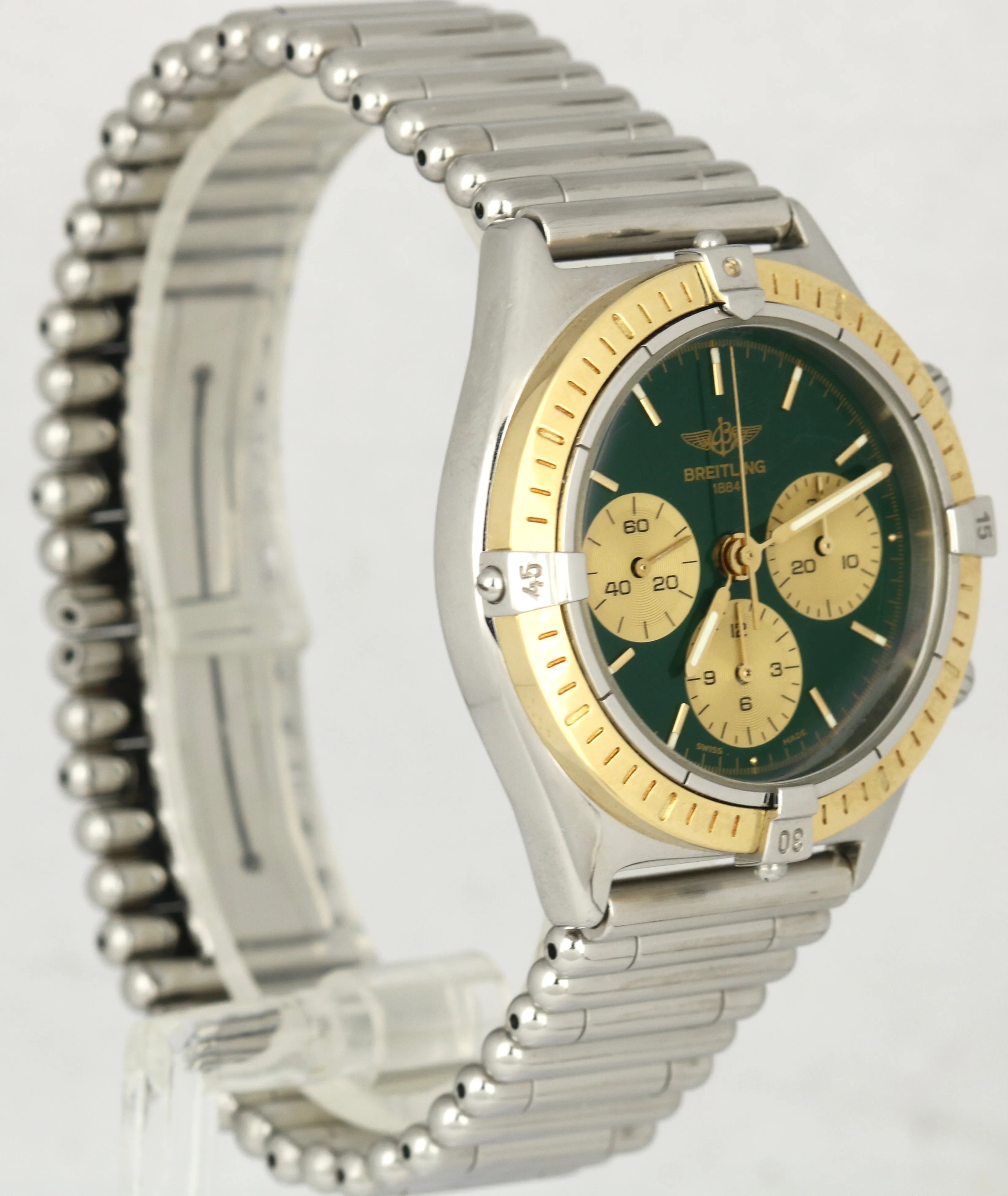 Breitling Callistino 36mm Hand Wind 18K Gold Stainless Bullet Green D11047 Watch