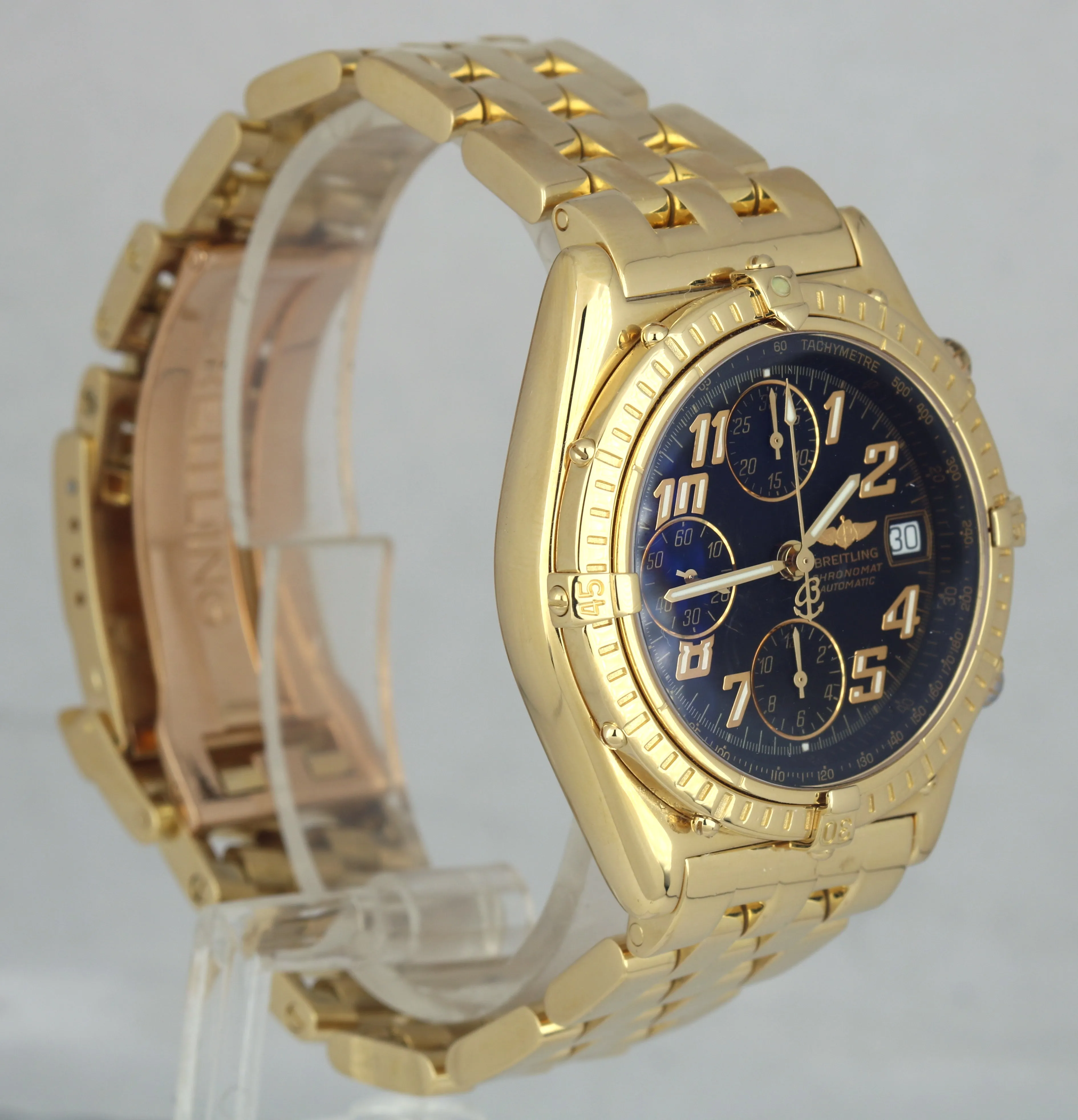 Breitling Chronomat 18K Yellow Gold 40mm Black Chronograph Date Watch K13050.1