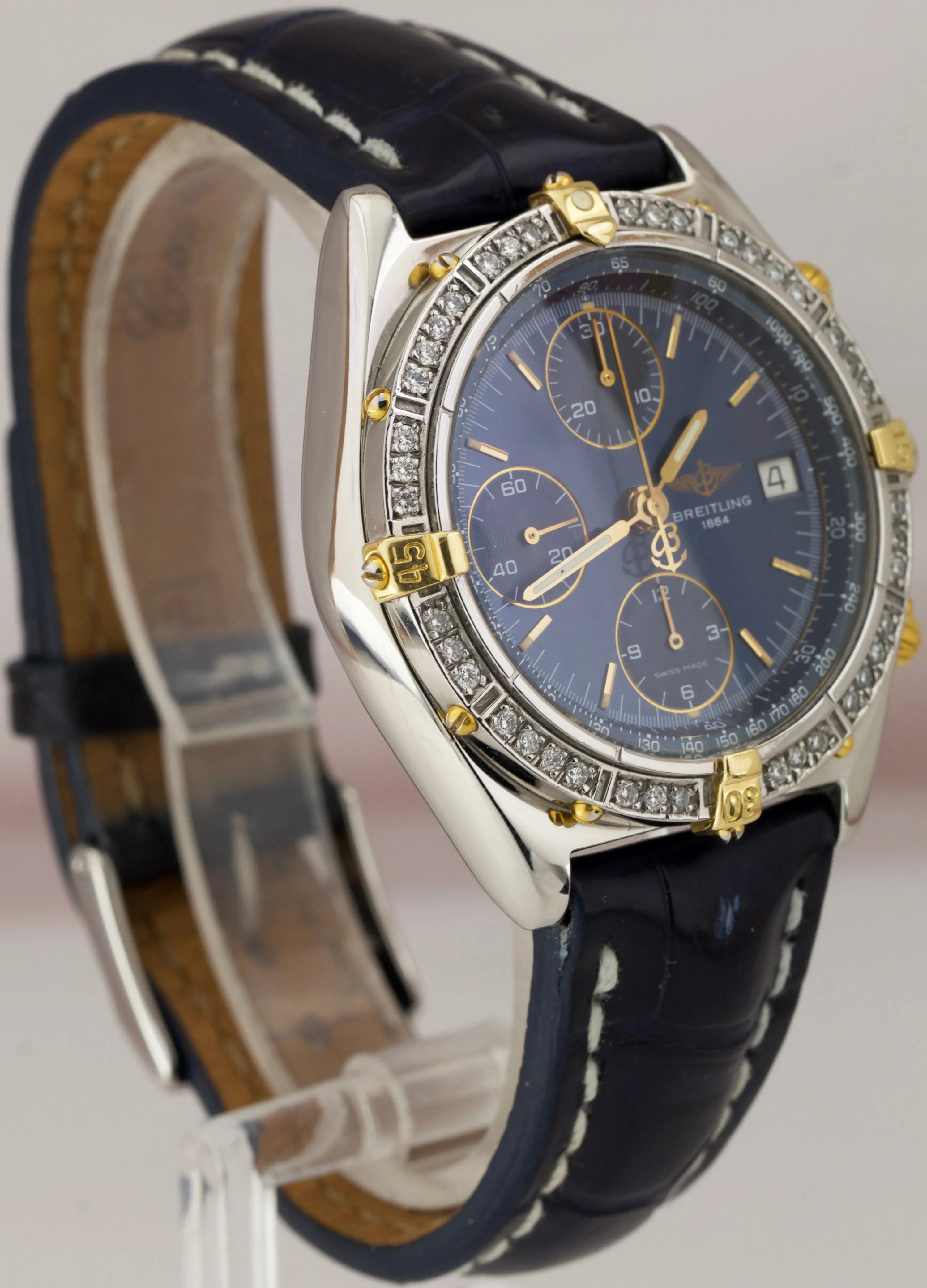 Breitling Chronomat Automatic Chronograph 39mm Blue B13048 2 Tone Diamond Watch
