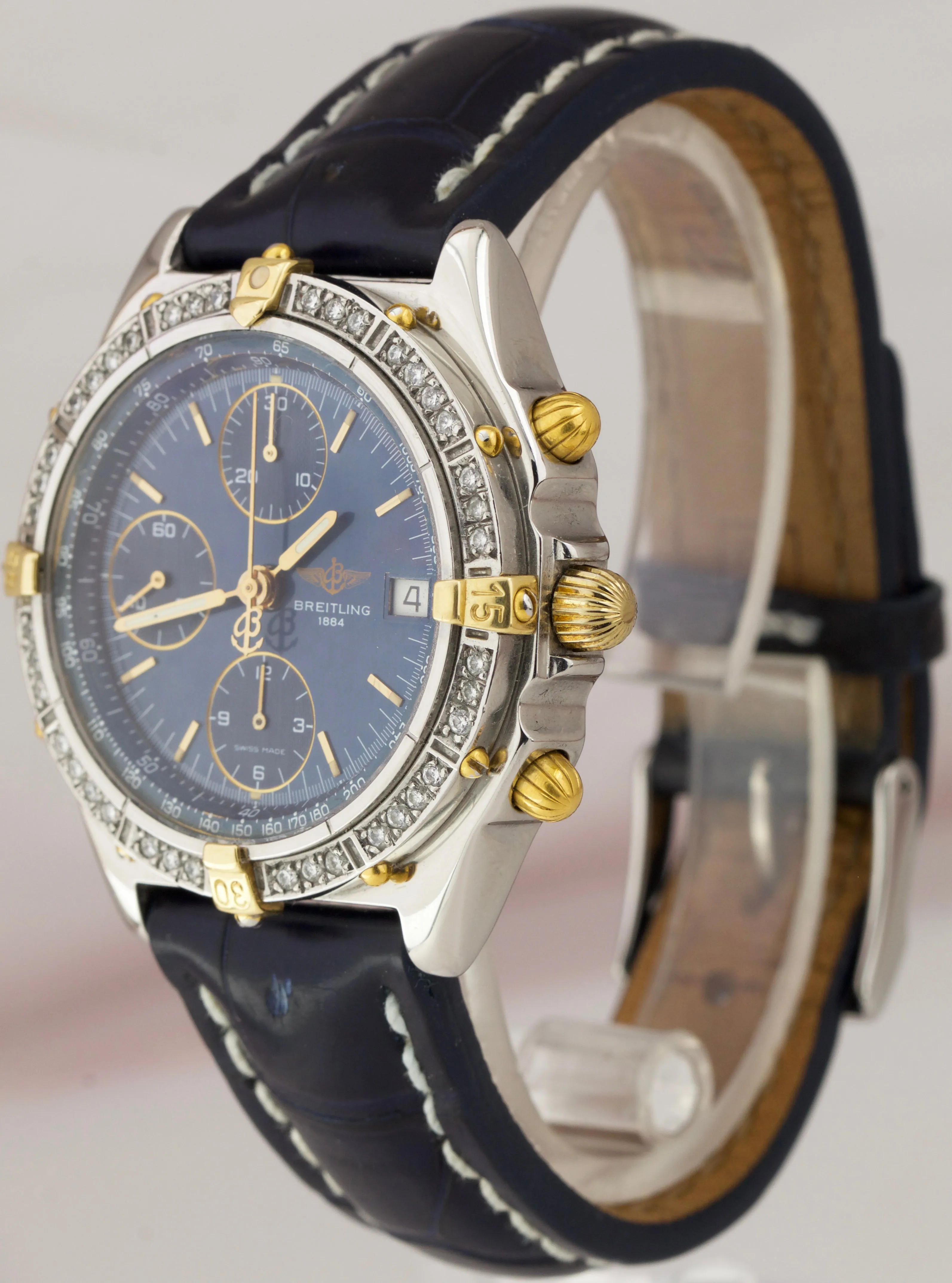 Breitling Chronomat Automatic Chronograph 39mm Blue B13048 2 Tone Diamond Watch