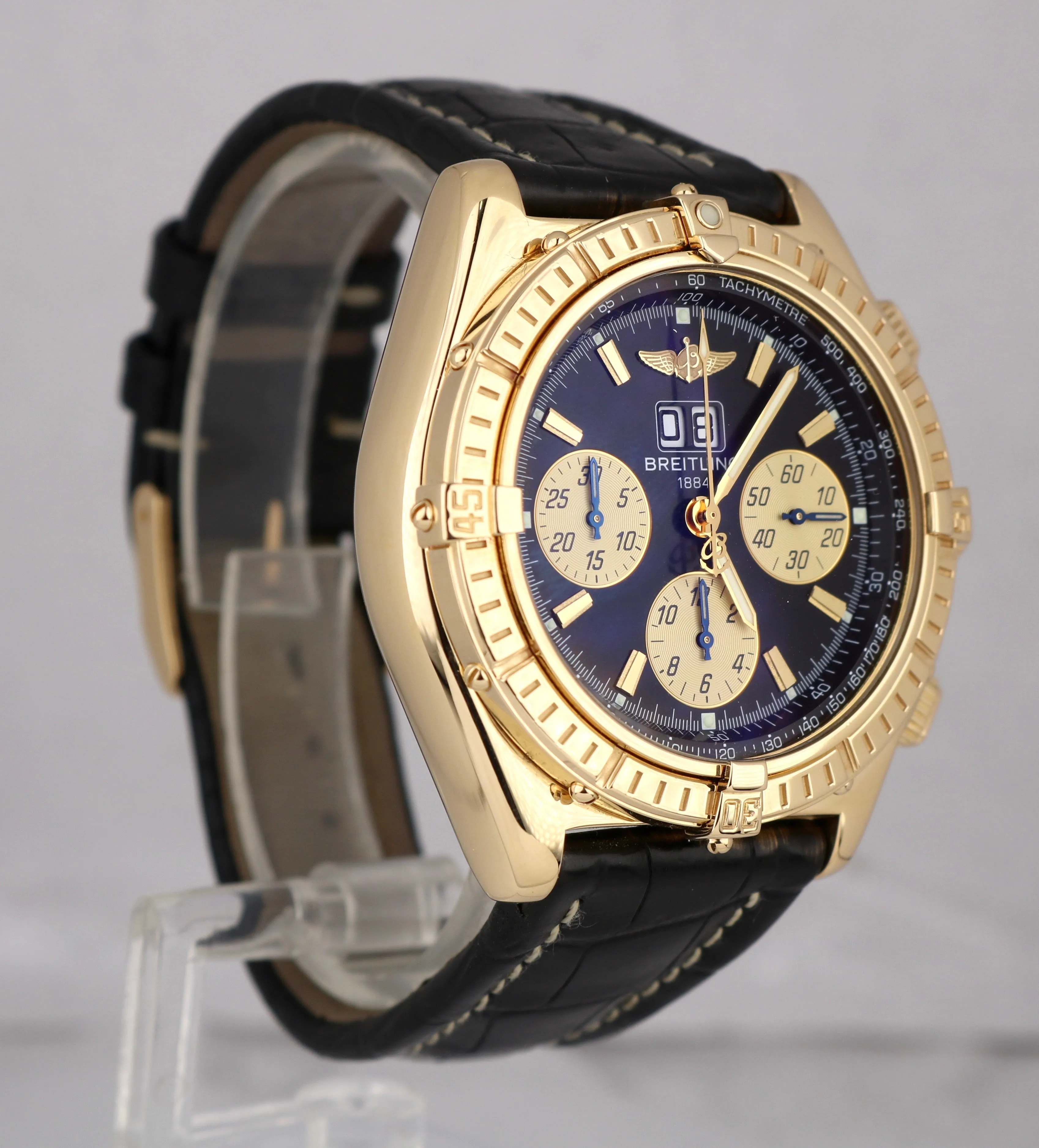 Breitling Crosswind Special Black 18K Yellow Gold 44mm K44355 Chronograph Date