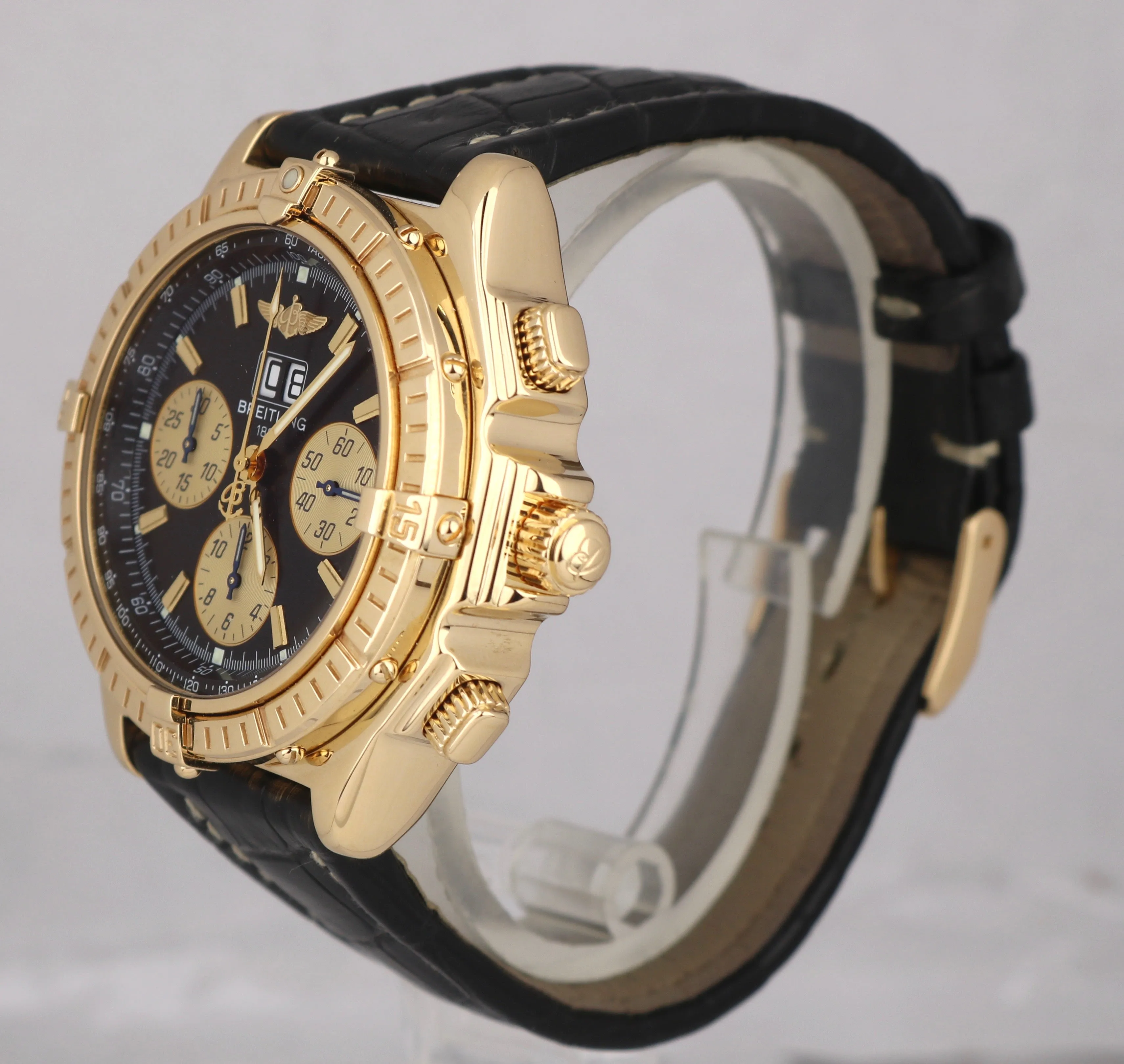 Breitling Crosswind Special Black 18K Yellow Gold 44mm K44355 Chronograph Date