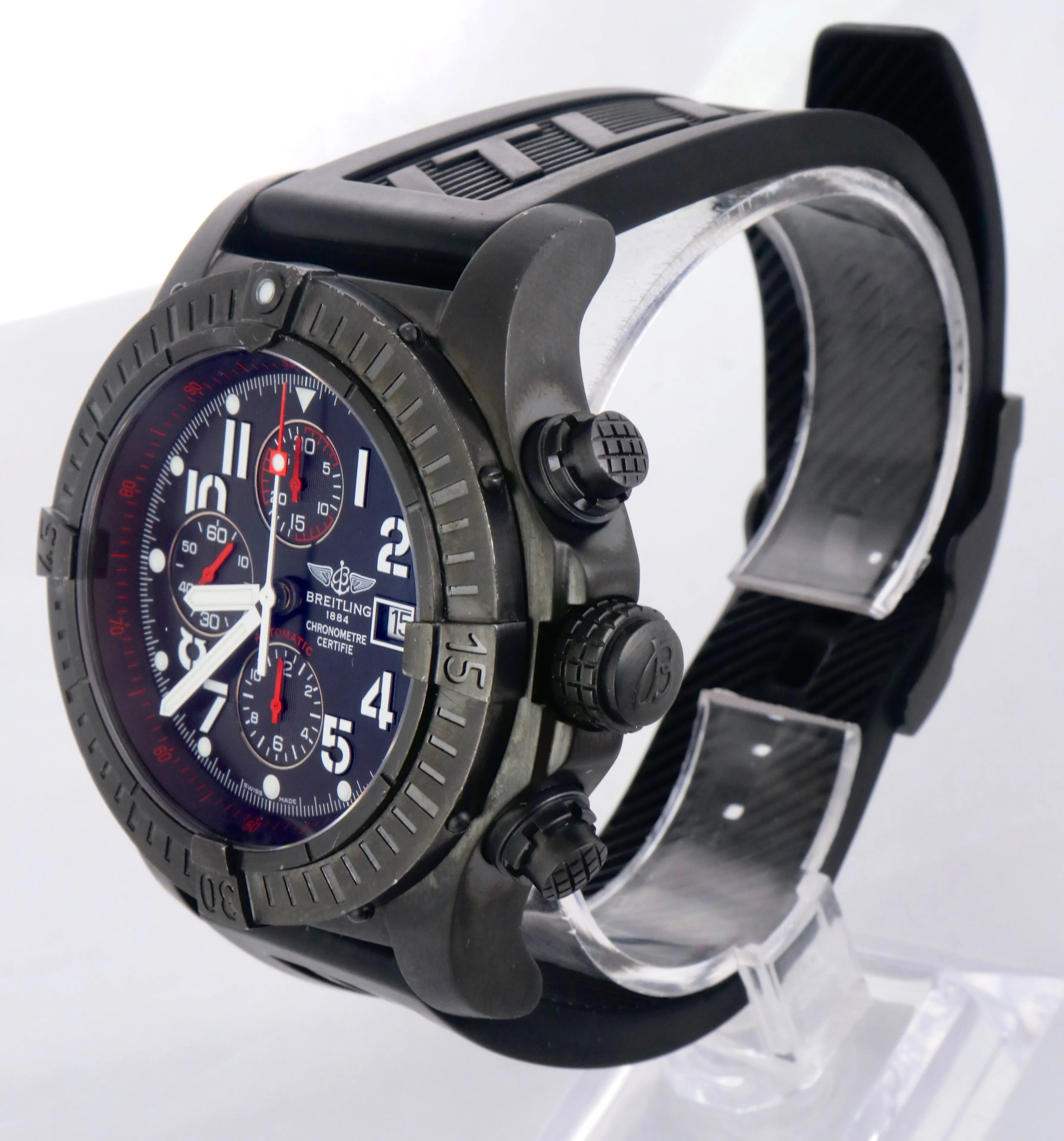 Breitling Super Avenger Automatic Black 48mm M13370 Steel Chronograph Date Watch