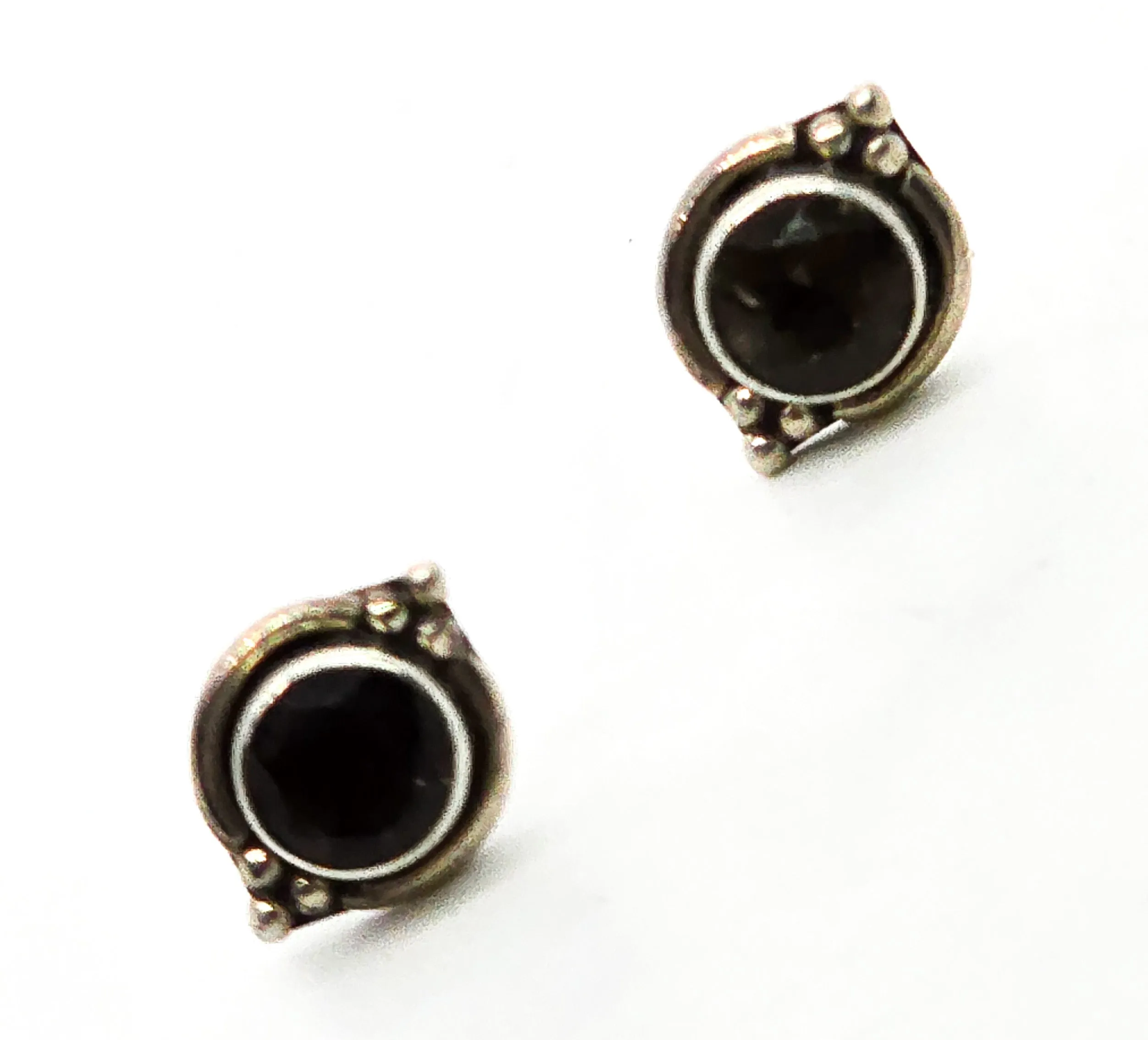 Brown smokey quartz 1ct IS vintage tribal sterling silver stud earrings