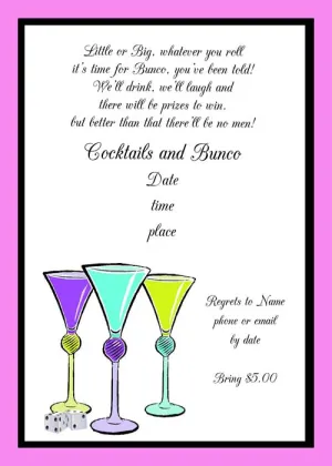 BUNCO AND DRINKS CUSTOM INVITATION