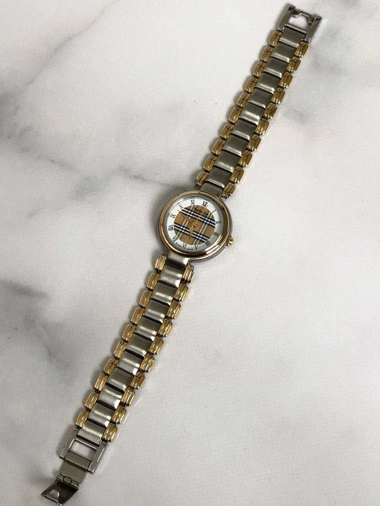 BURBERRY Check Quartz Watch Silver Vintage fm6jbh