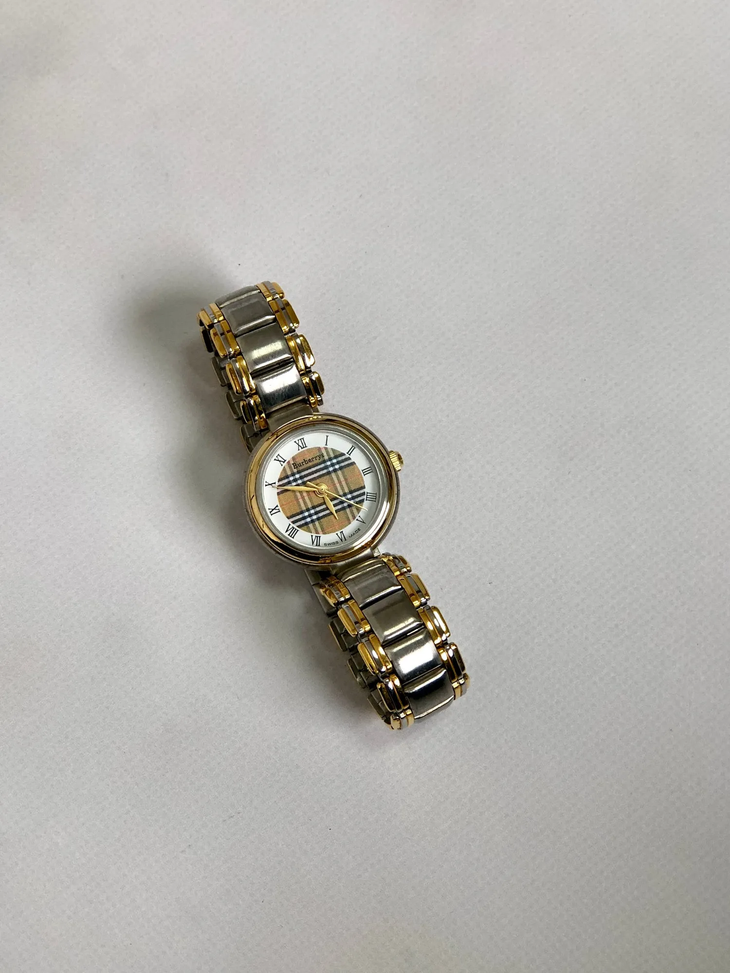 BURBERRY Check Quartz Watch Silver Vintage fm6jbh