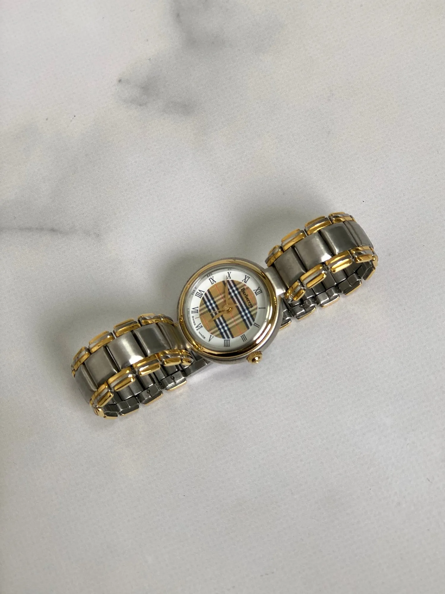 BURBERRY Check Quartz Watch Silver Vintage fm6jbh