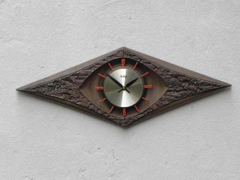 Burwood Products Brown Orange Arabesque Diamond Wall Clock