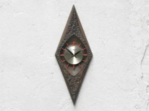 Burwood Products Brown Orange Arabesque Diamond Wall Clock