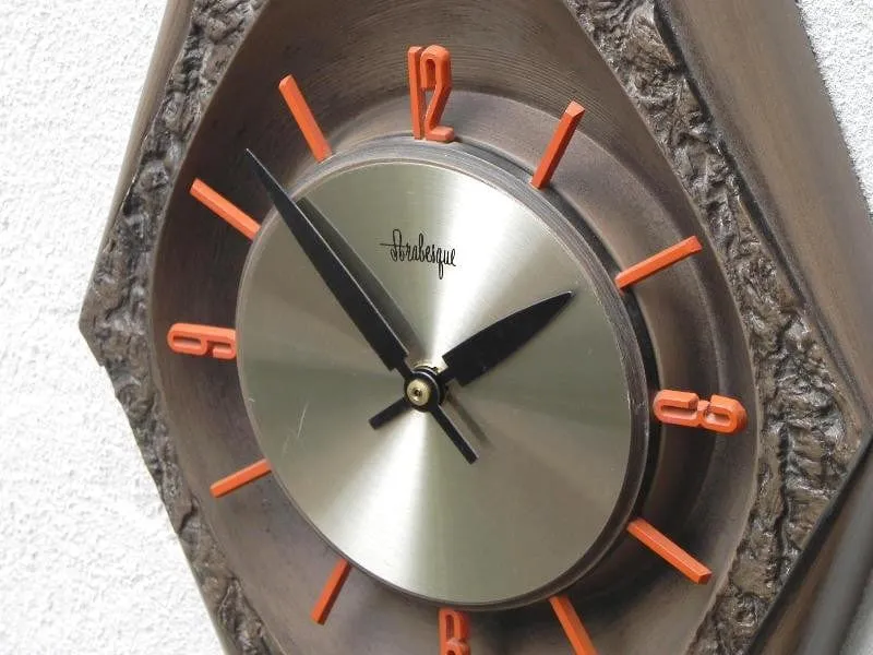 Burwood Products Brown Orange Arabesque Diamond Wall Clock