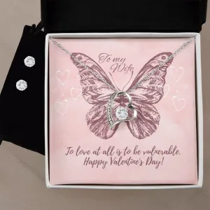 Butterfly Heart Valentine's Forever Heart Necklace & Cubic Zirconia Earring Set