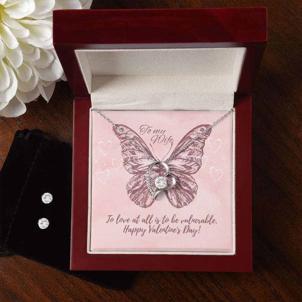 Butterfly Heart Valentine's Forever Heart Necklace & Cubic Zirconia Earring Set