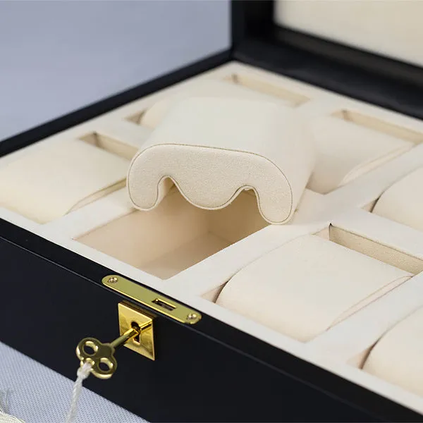 BX020 Luxury Black Watch Display Case with Lock 8 Grids