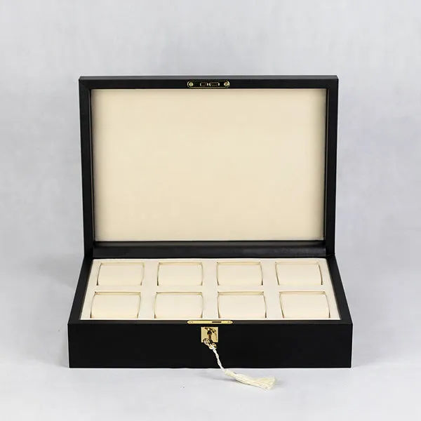 BX020 Luxury Black Watch Display Case with Lock 8 Grids