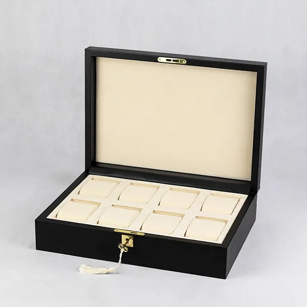 BX020 Luxury Black Watch Display Case with Lock 8 Grids