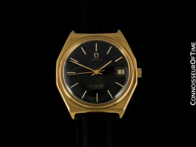 c. 1978 Omega Vintage Seamaster Mens Watch, Automatic, Date - 18K Gold Plated & Stainless Steel