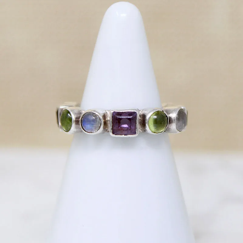 Cabochon Cut Pastel Gem Eternity Band
