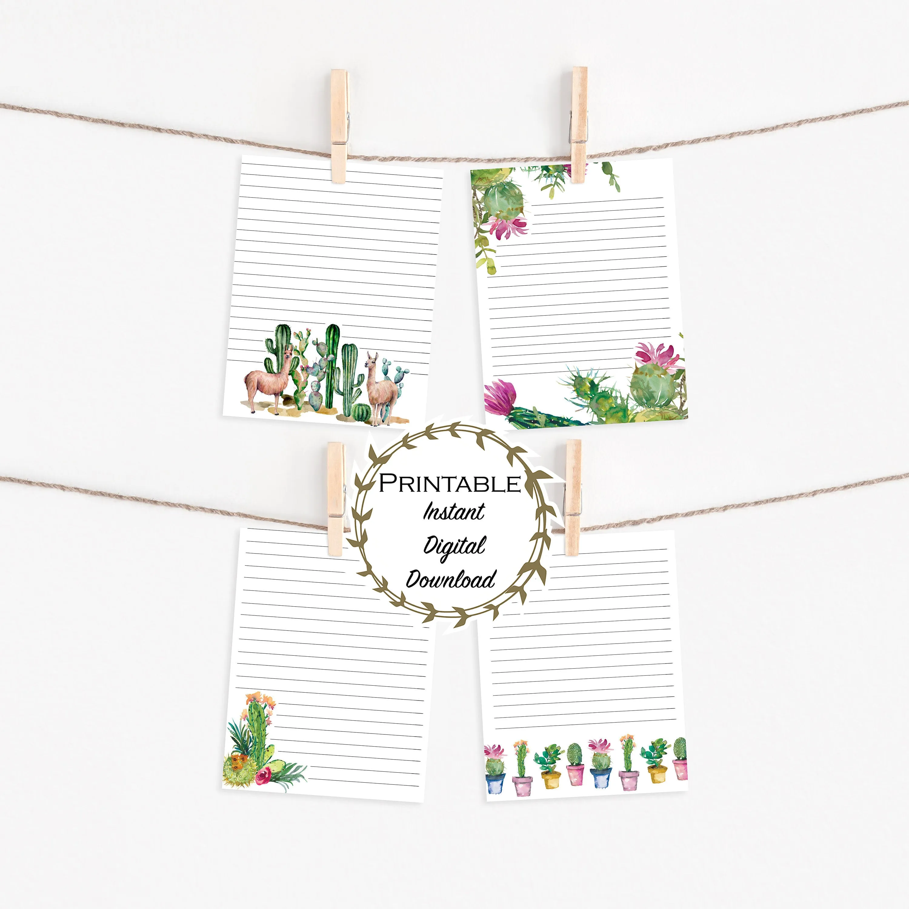 Cactus Succulents Cute Stationery Set Printable - Digital Download