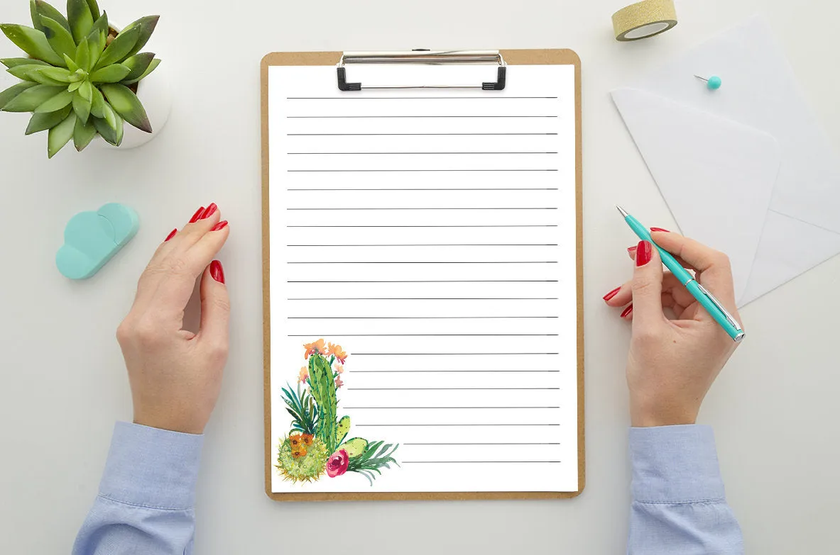 Cactus Succulents Cute Stationery Set Printable - Digital Download