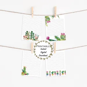 Cactus Succulents Cute Stationery Set Printable - Digital Download