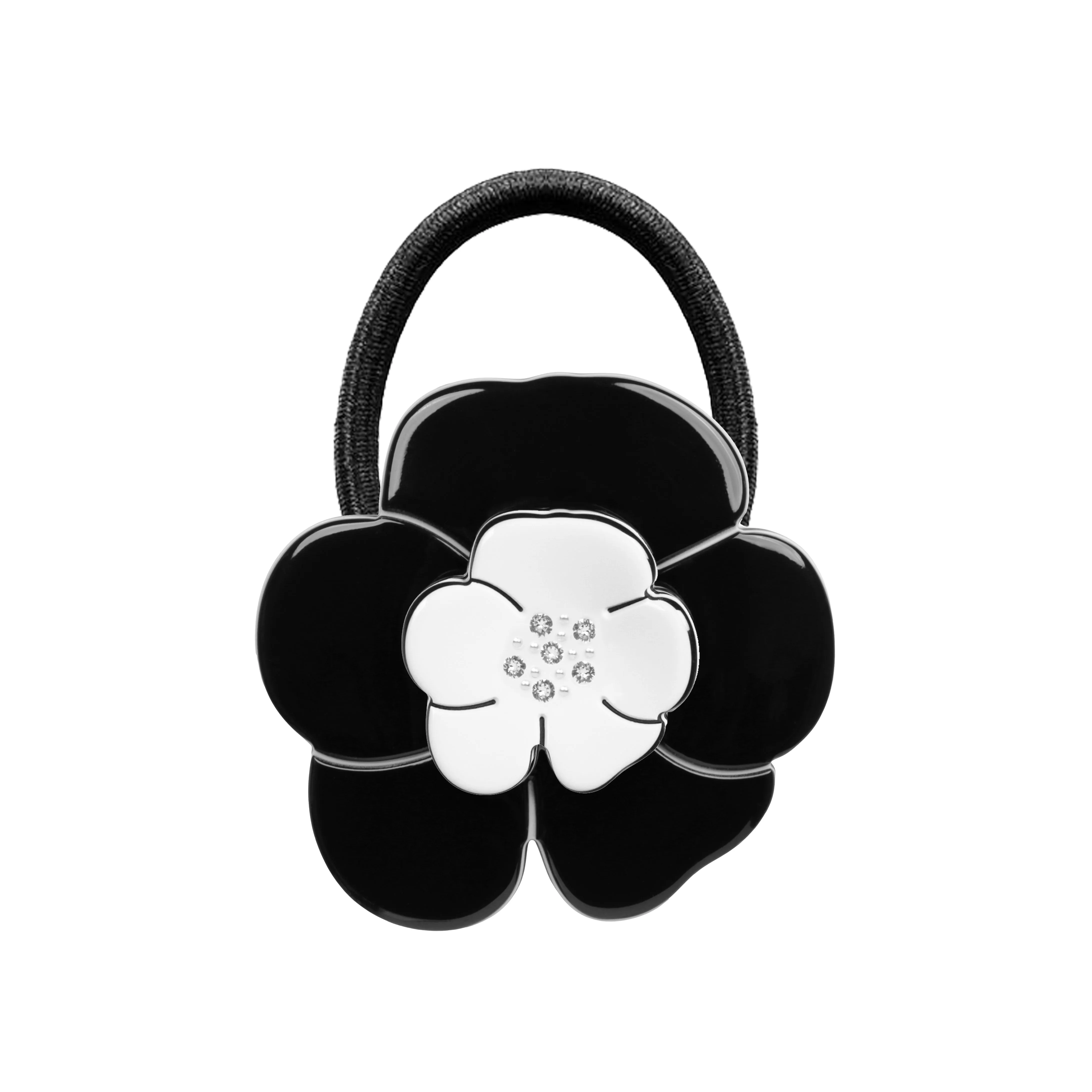 Camellia Crystal Black White Hair Tie