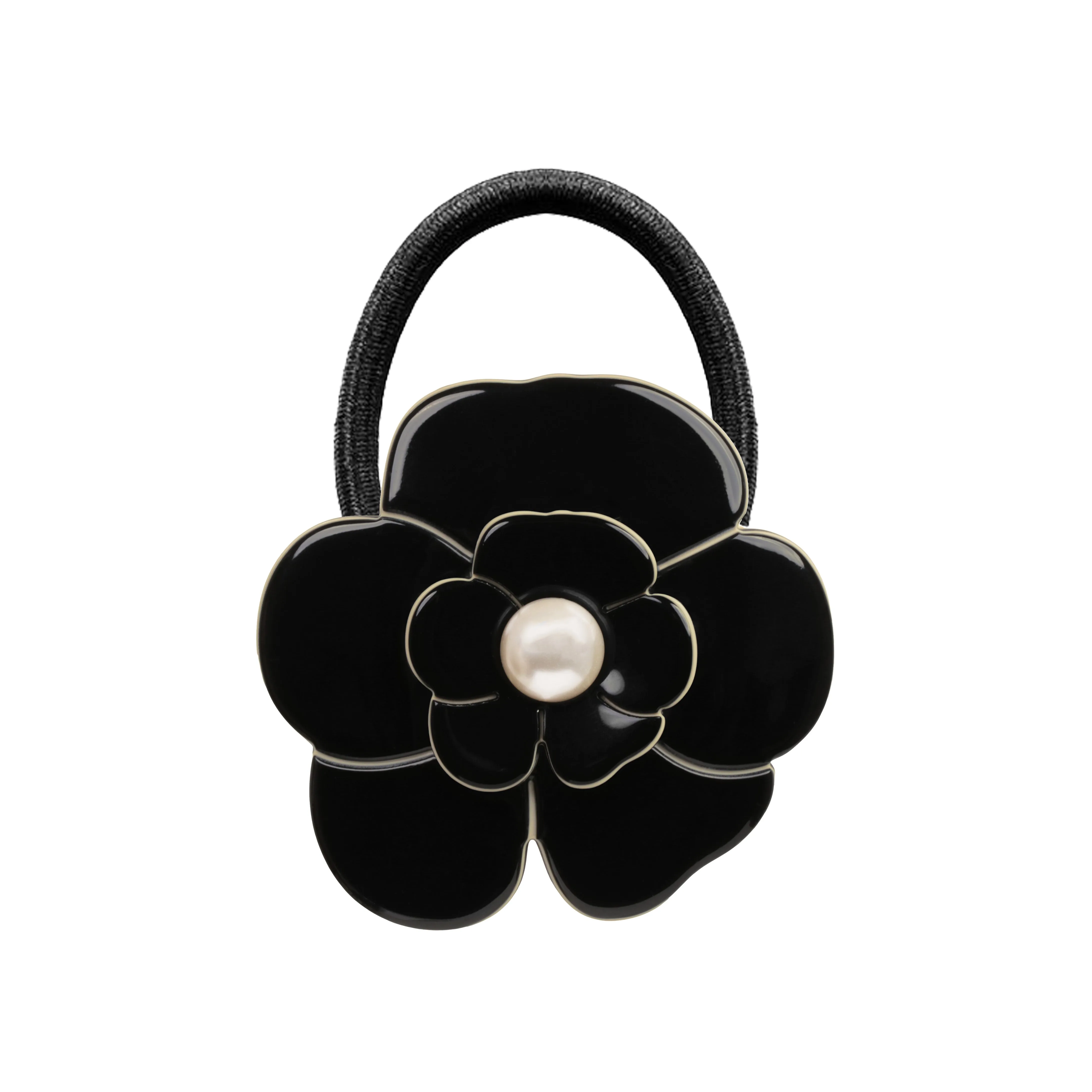 Camellia Pearl Black Hair Tie