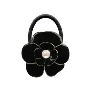 Camellia Pearl Black Hair Tie