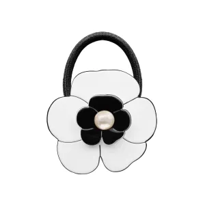 Camellia Pearl White Black Hair Tie
