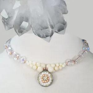 Canary Appetite, Clear Quartz, and Sapphire mosaic necklace