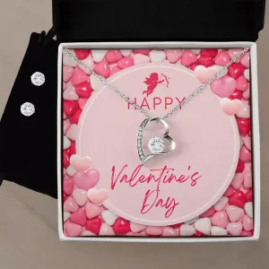 Candy Hearts Valentine's Forever Heart Necklace & Cubic Zirconia Earring Set