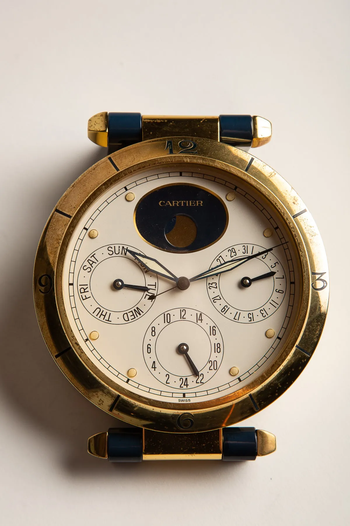 CARTIER | 1970'S PERPETUAL CALENDAR MOONPHASE DESK CLOCK