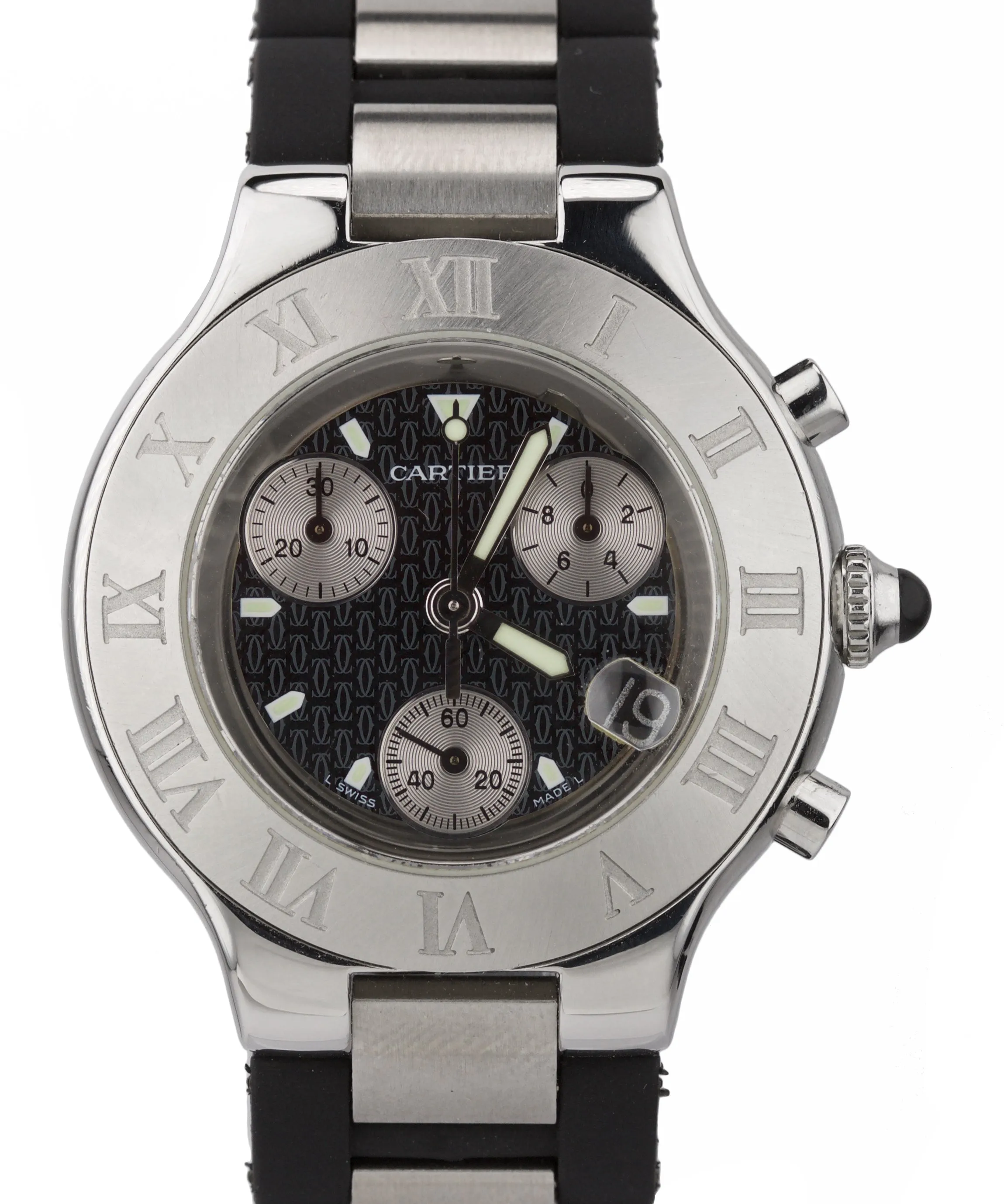 Cartier Must 21 Chronoscaph 2424 Chronograph 38mm W10125U2 Steel Rubber Watch