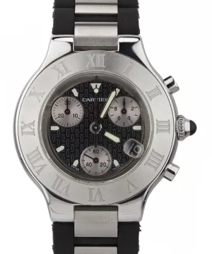 Cartier Must 21 Chronoscaph 2424 Chronograph 38mm W10125U2 Steel Rubber Watch