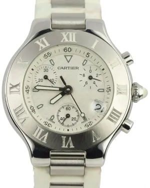 Cartier Must 21 Chronoscaph 2424 Chronograph 38mm W10184u2 Steel Rubber Watch