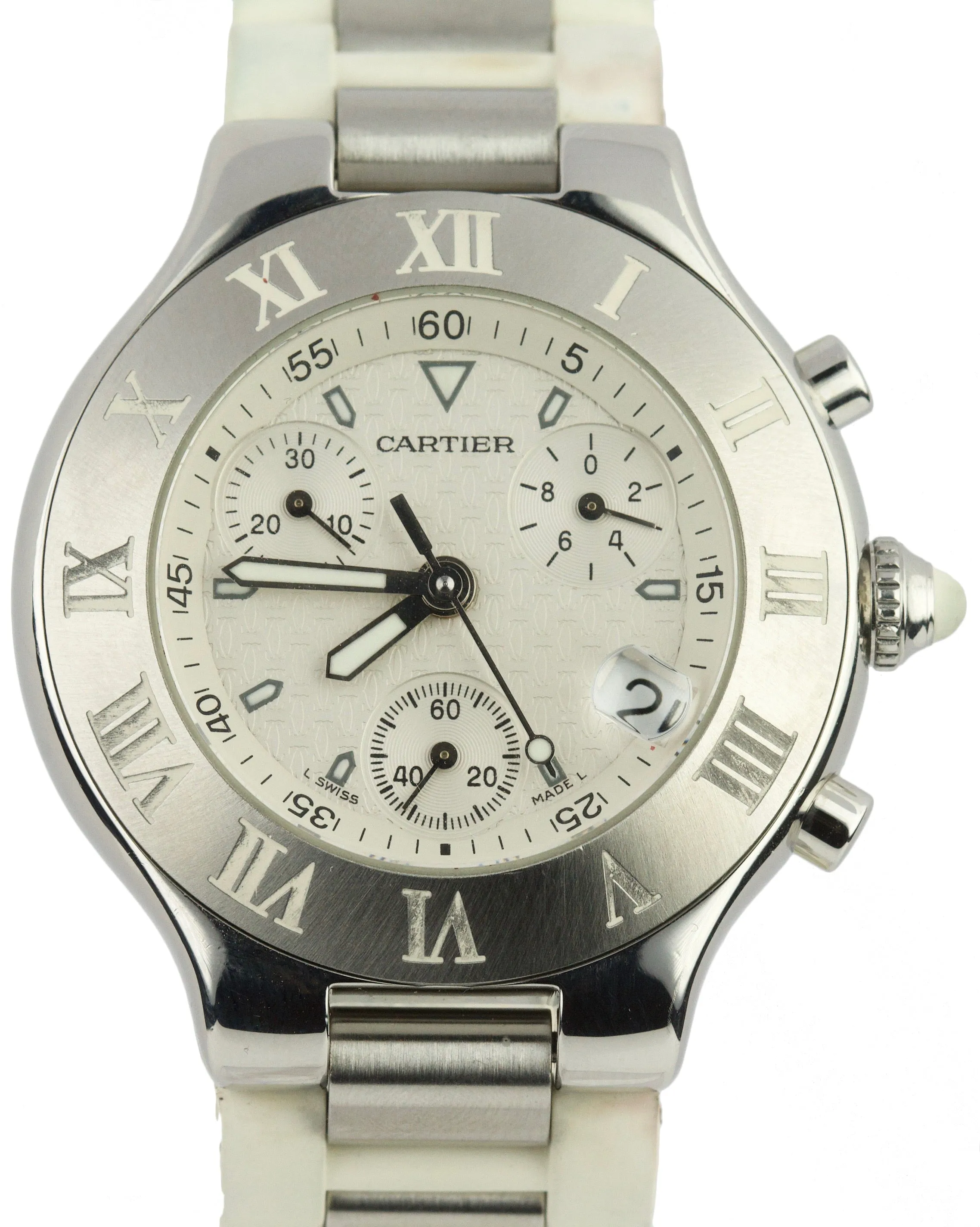 Cartier Must 21 Chronoscaph 2424 Chronograph 38mm W10184u2 Steel Rubber Watch