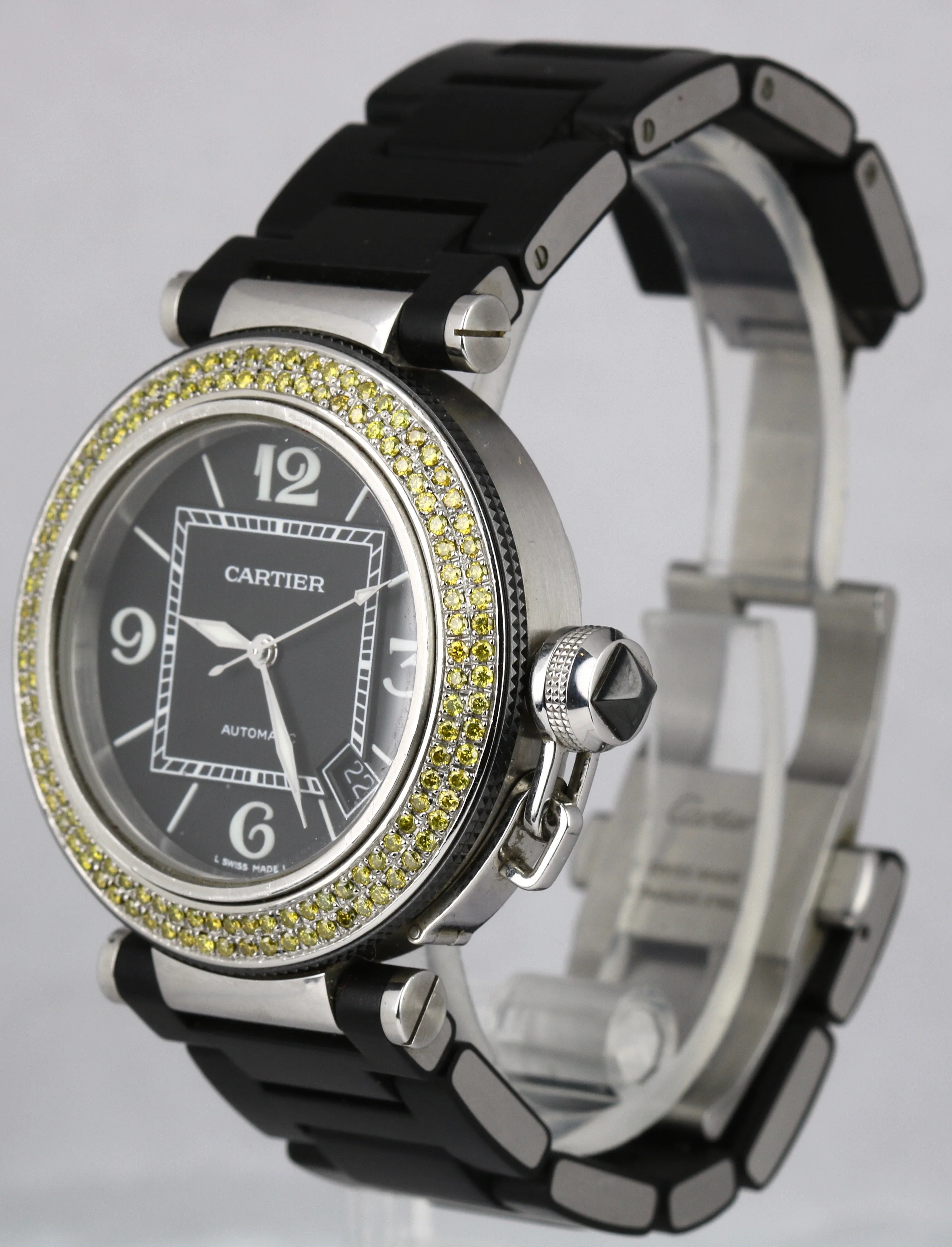 Cartier Pasha Seatimer Yellow Diamond Bezel 40mm Swiss Automatic Black 2790
