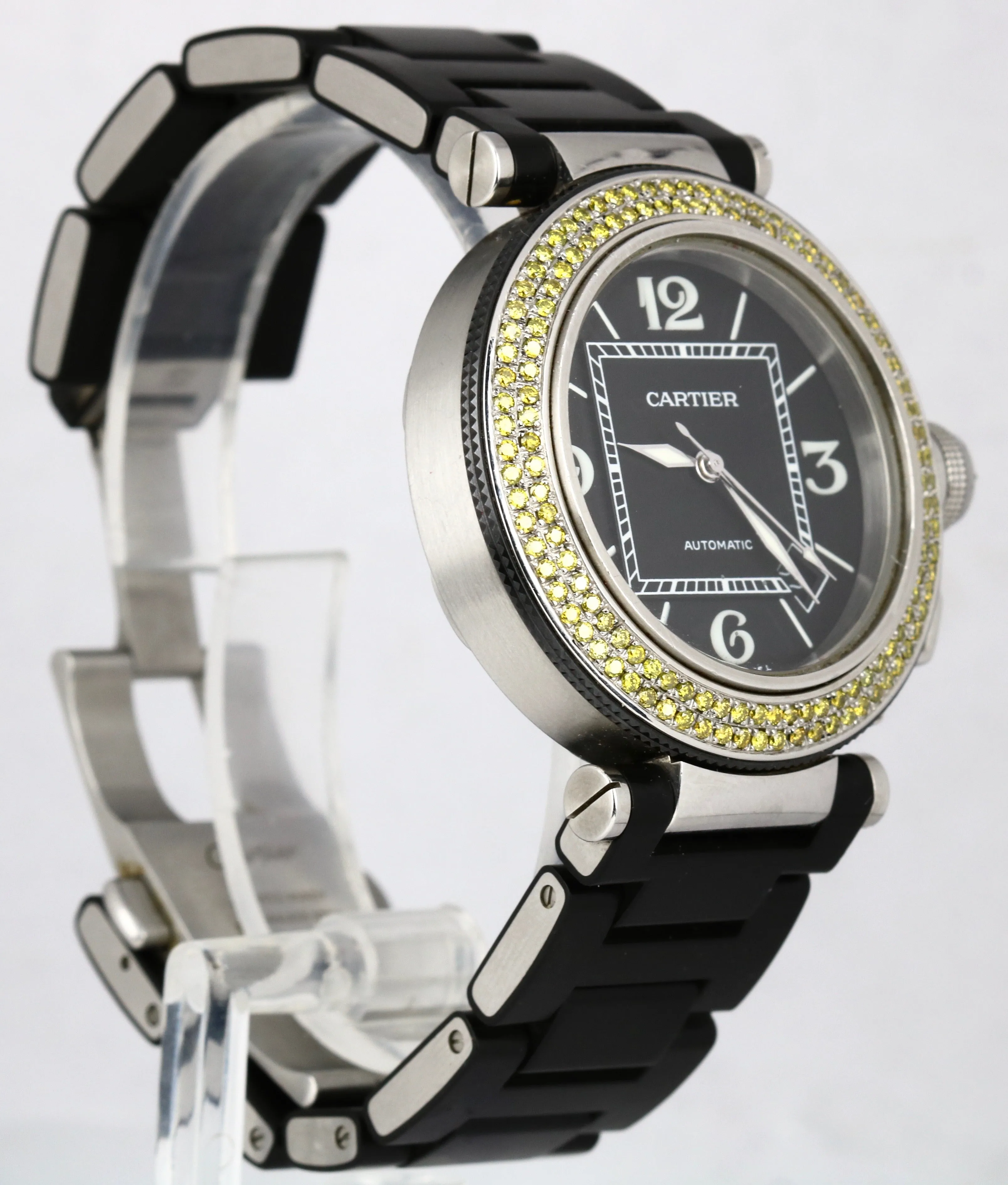 Cartier Pasha Seatimer Yellow Diamond Bezel 40mm Swiss Automatic Black 2790