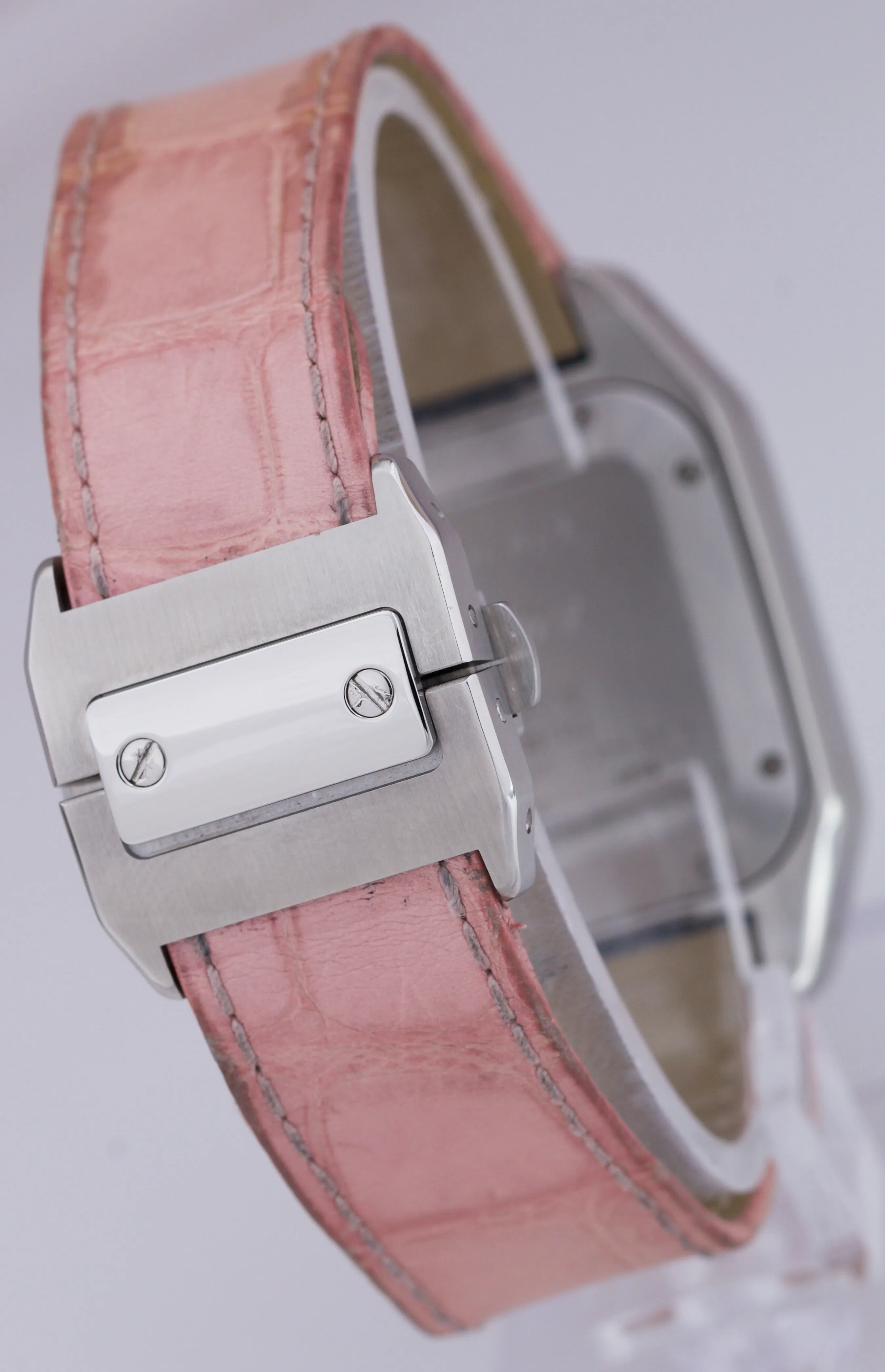 Cartier Santos 100 Midsize Automatic PINK Stainless Leather Watch 2878 W20106X8
